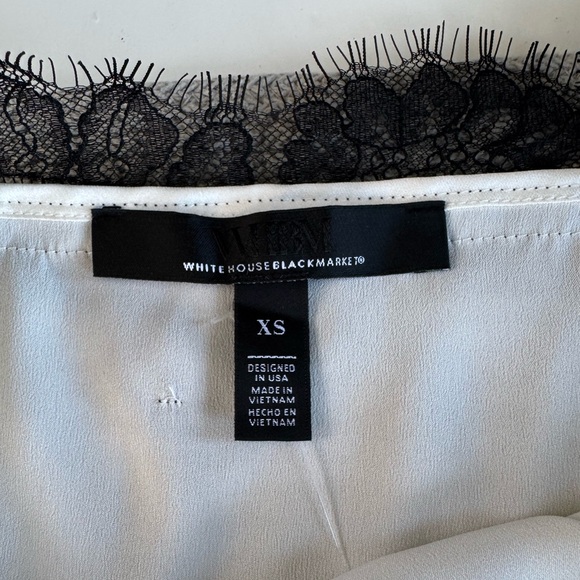 White House Black Market Ivory Black Lace Trim Silky Cami Tank Top Size XS New - Picture 4 of 10